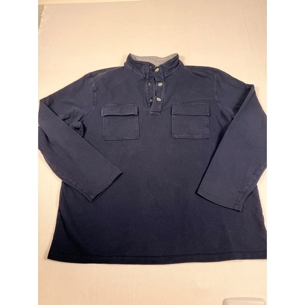 Michael Kors Pullover XL Navy Blue Snap Neck Utility Pocket Long Sleeve Top